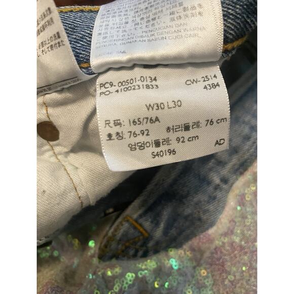 LEVI’S Women’s 501 Jeans Ripped Iridescent Pink Sequins Size W30/L30 Vintage - Picture 7 of 11